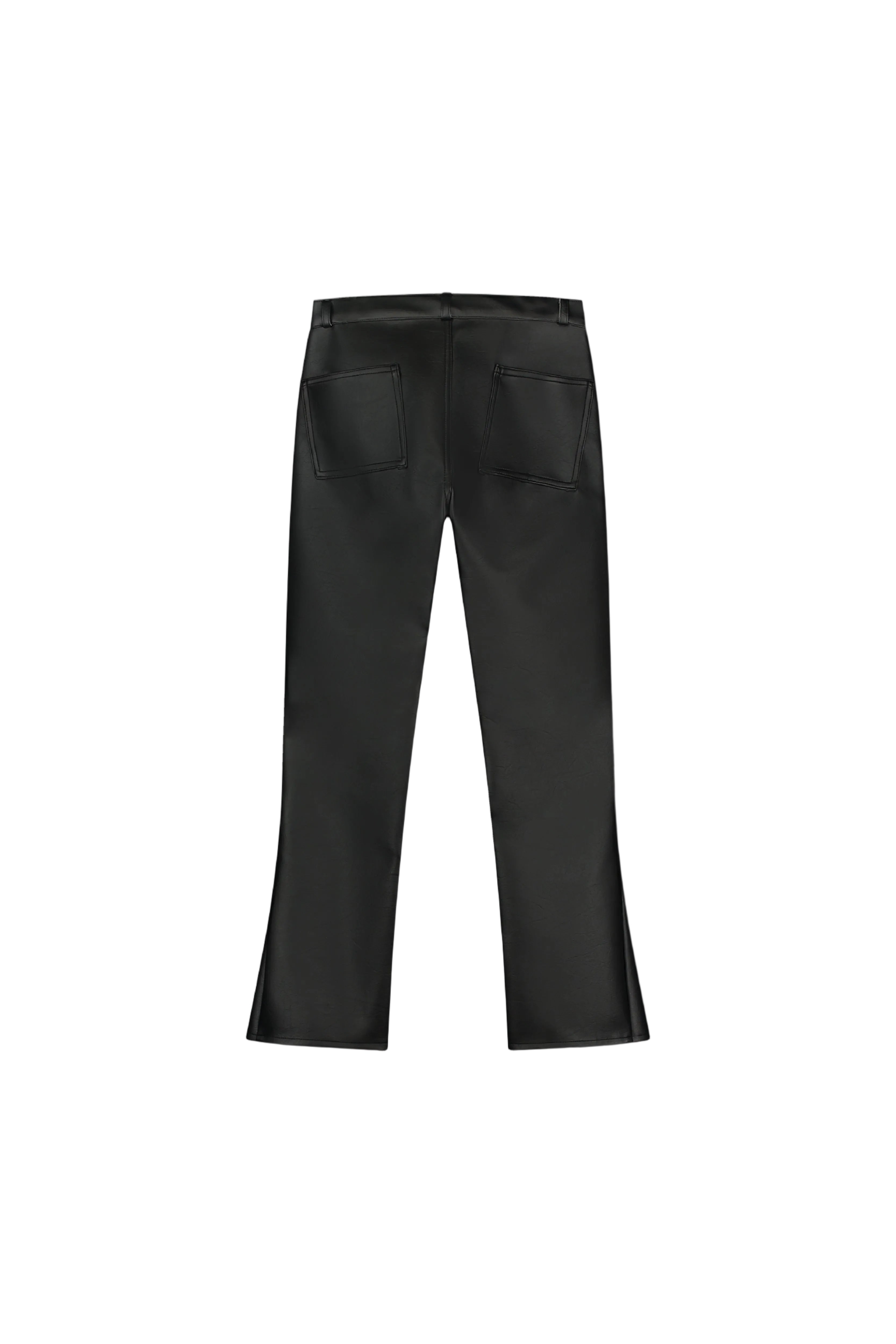 FAUX LEATHER FLARED CARPENTER PANTS - BLACK