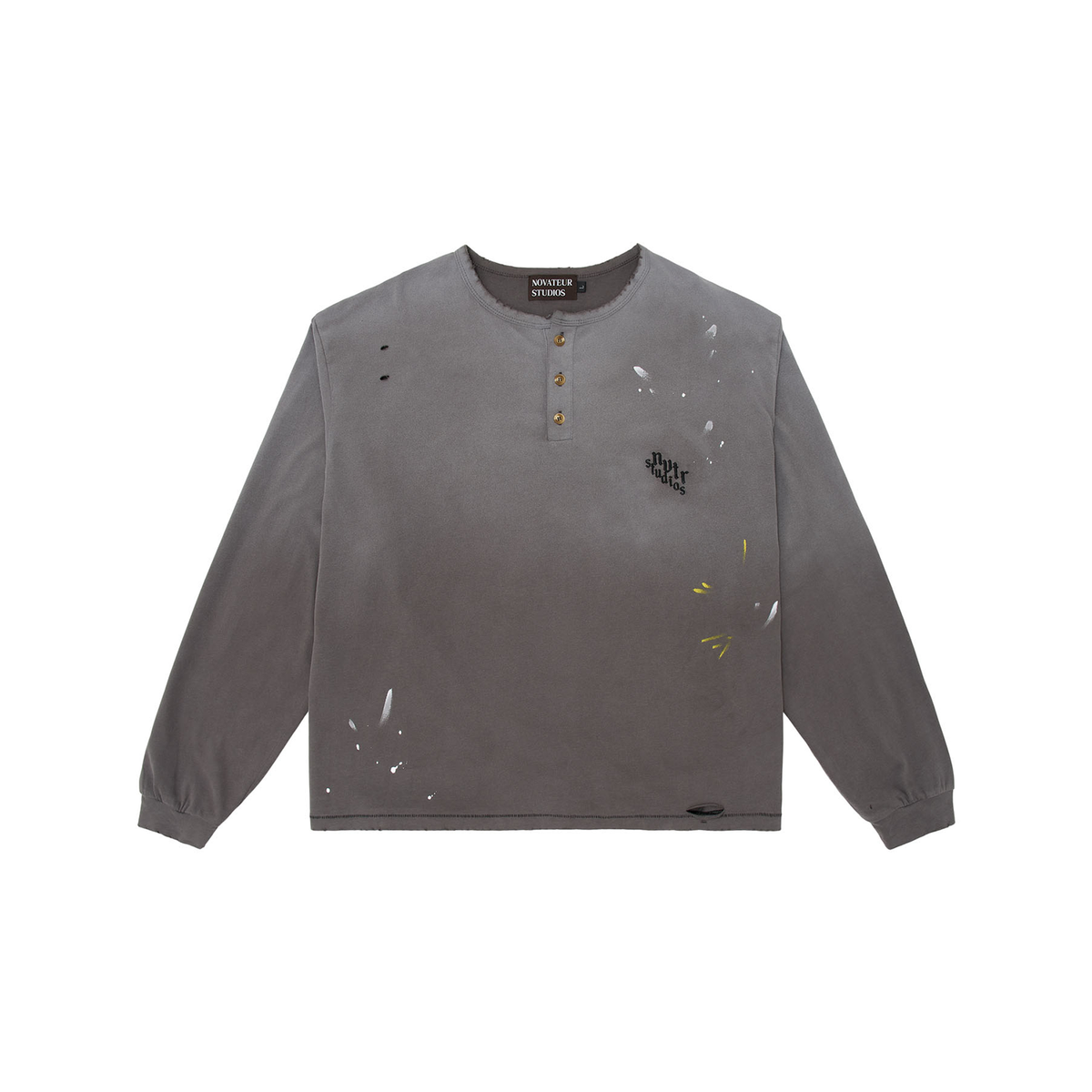 HENLEY L/S TEE - WASHED GREY