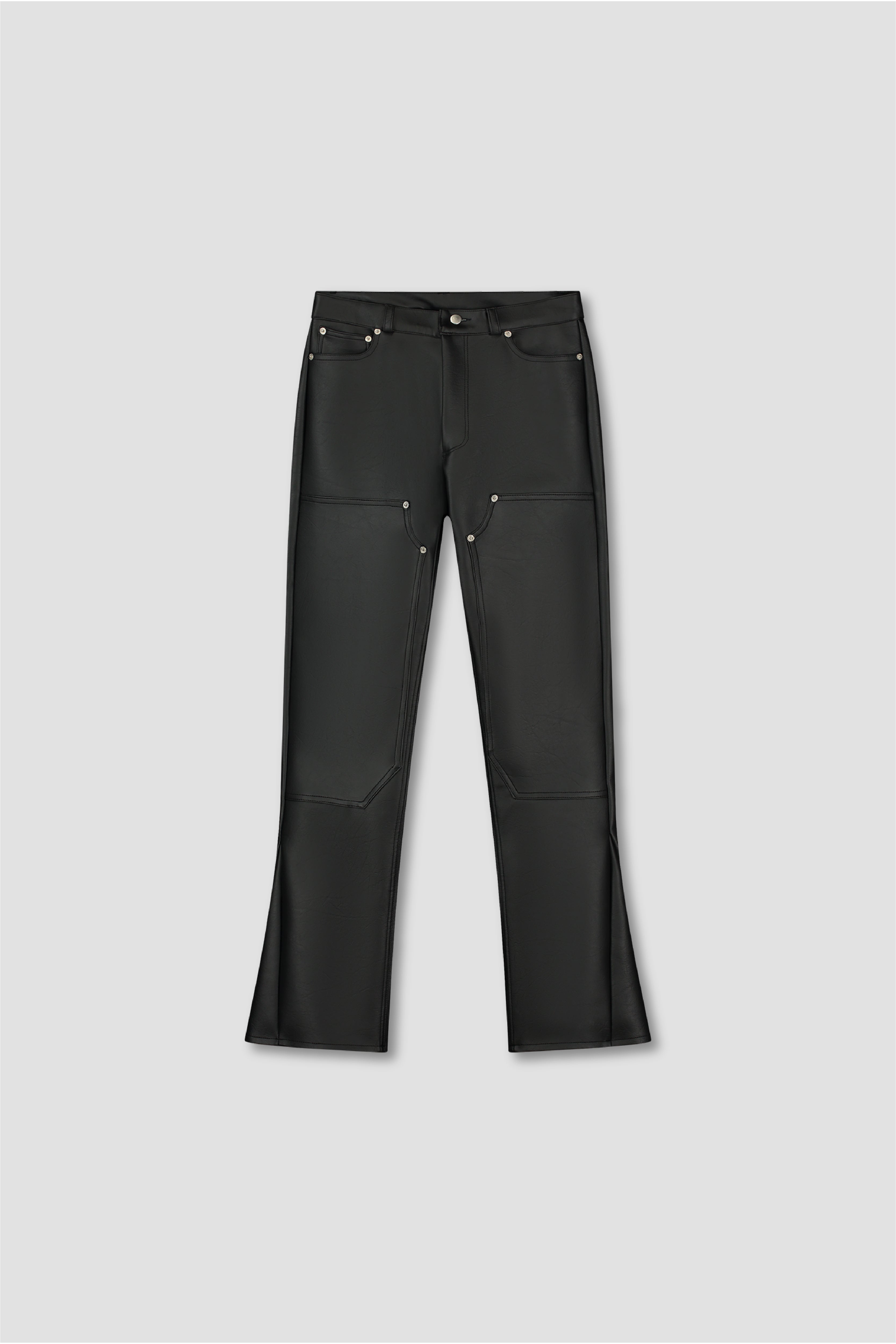 FAUX LEATHER FLARED CARPENTER PANTS - BLACK – Novateur Clothing