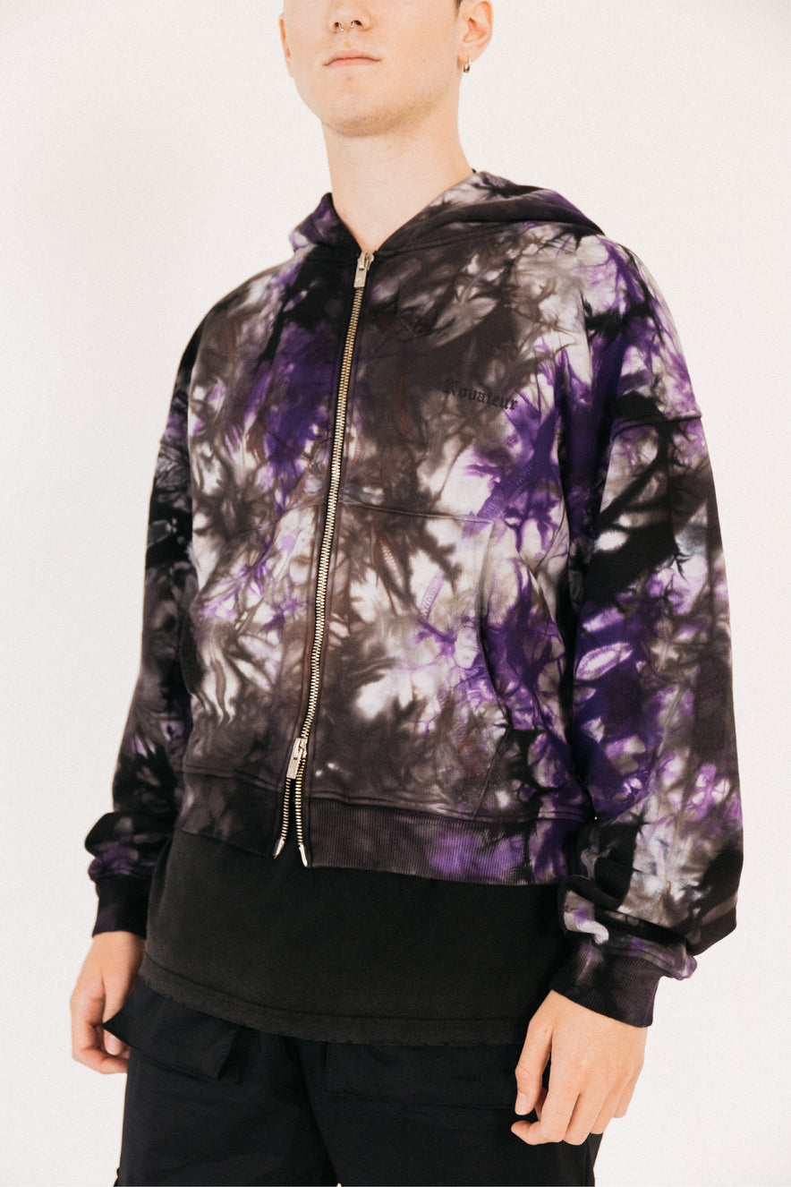 TIE-DYE ZIPPED HOODIE - BLACK/PURPLE