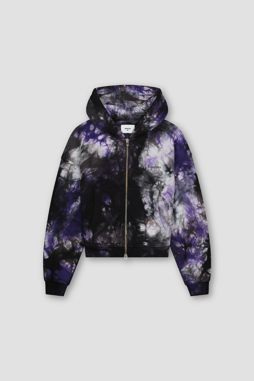 TIE-DYE ZIPPED HOODIE - BLACK/PURPLE